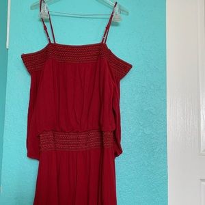 Off the Shoulder Woven Red Romper - X-Large